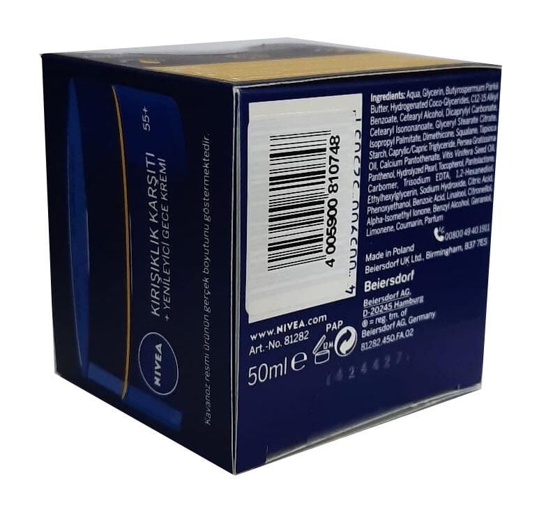 Nivea Kırışıklık Karşıtı Yenileyici 55+ Yaş Ve Üstü Gece Kremi 50 Ml