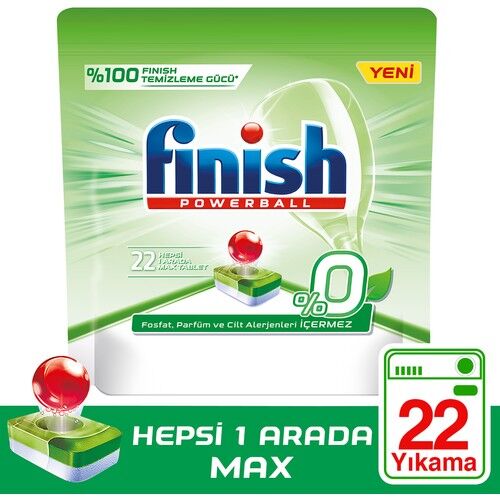 Finish Powerball %0 Hepsi 1 Arada Max 22 li Bulaşık Makinesi Tableti