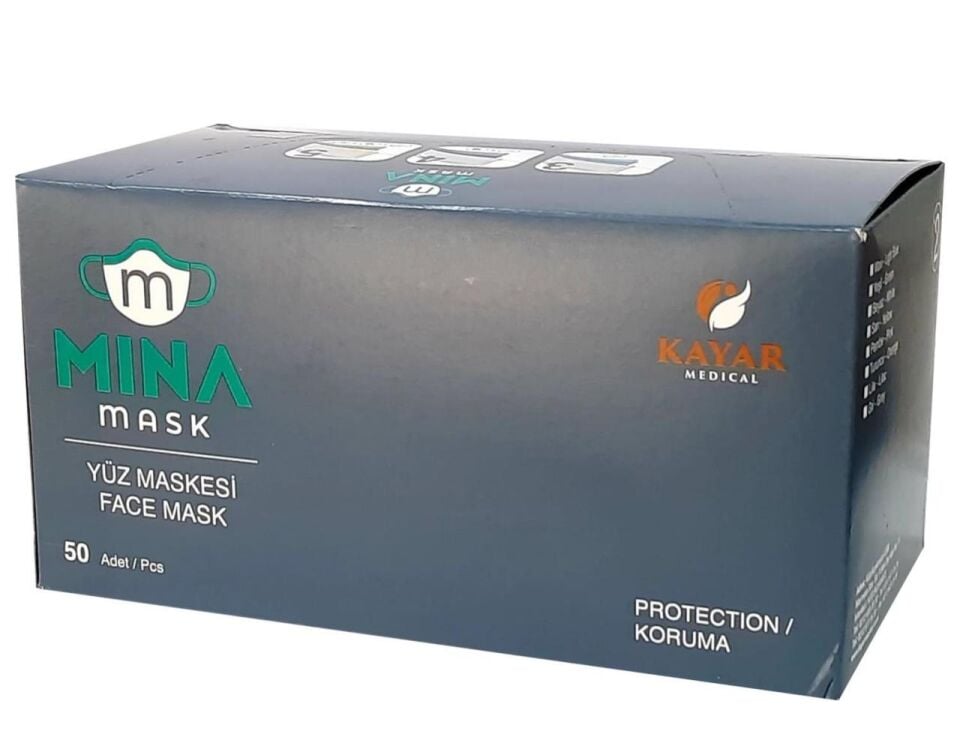 Mina Medikal Lastikli Telli Cerrahi Yüz ve Ağız Maskesi 50 li Mavi