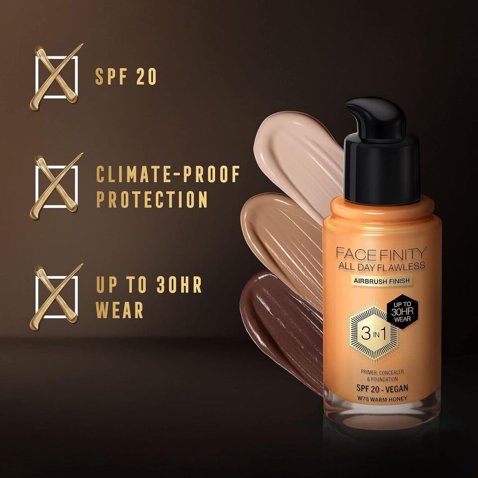 Max Factor Fondöten 78 Warm Honey FaceFinity All Day Flawless 3N 1