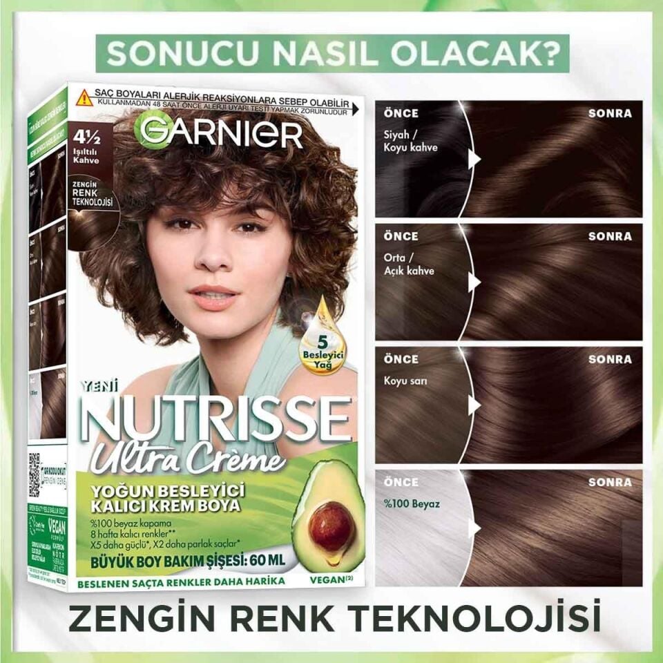 Garnier Nutrisse 4.1/2 Işıltılı Kahve Yoğun Besleyici Kalıcı Krem Saç Boyası
