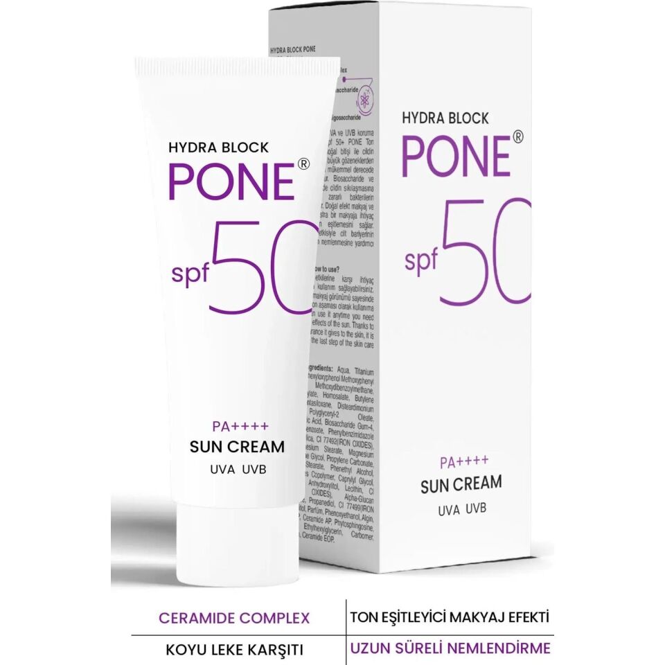 PROCSIN Hydra Block Pone Spf 50+ Ton Eşitleyici + Onarıcı + Yüksek Korumalı Güneş Kremi 50 ML