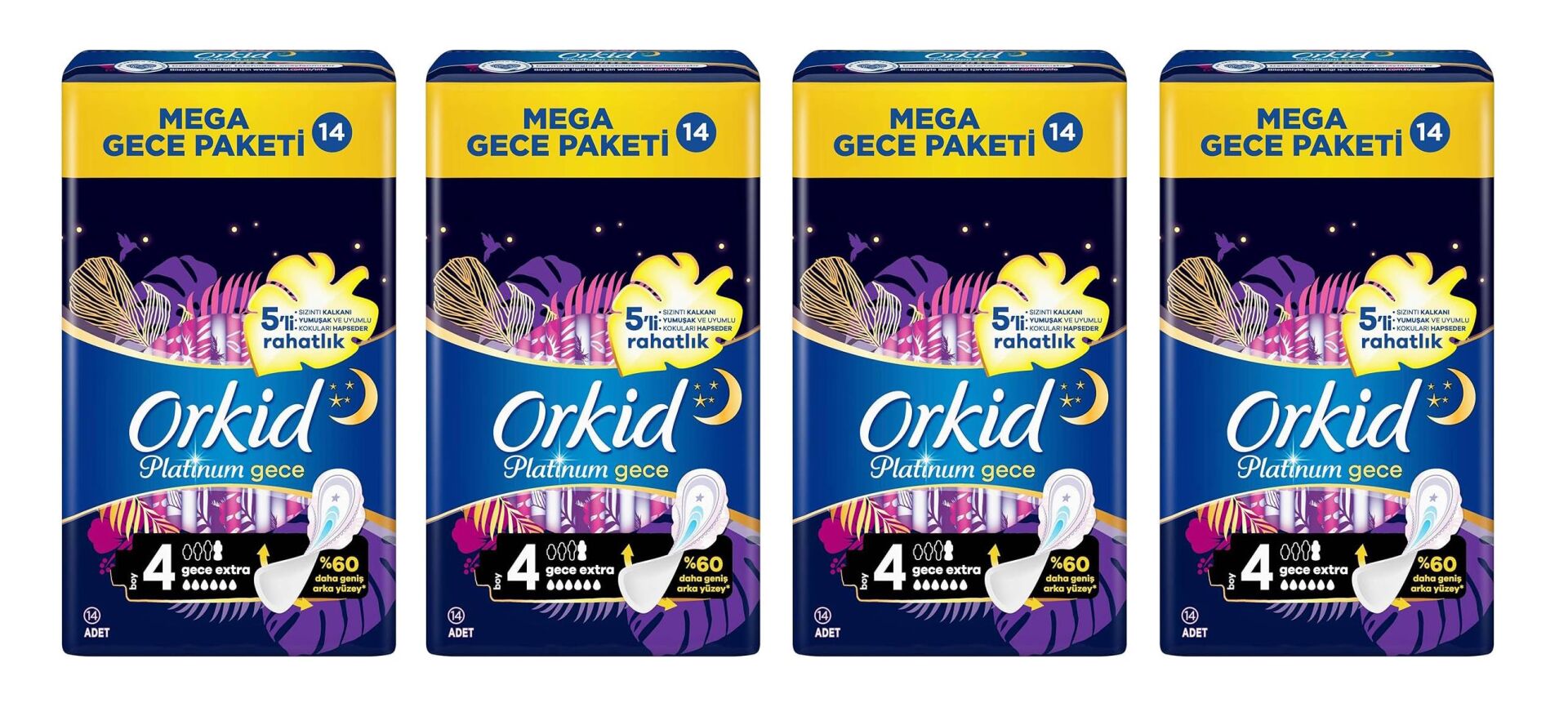 Orkid Platinum Gece Hijyenik Ped 56 Adet  ( 4 X 14 lü ) - No 4