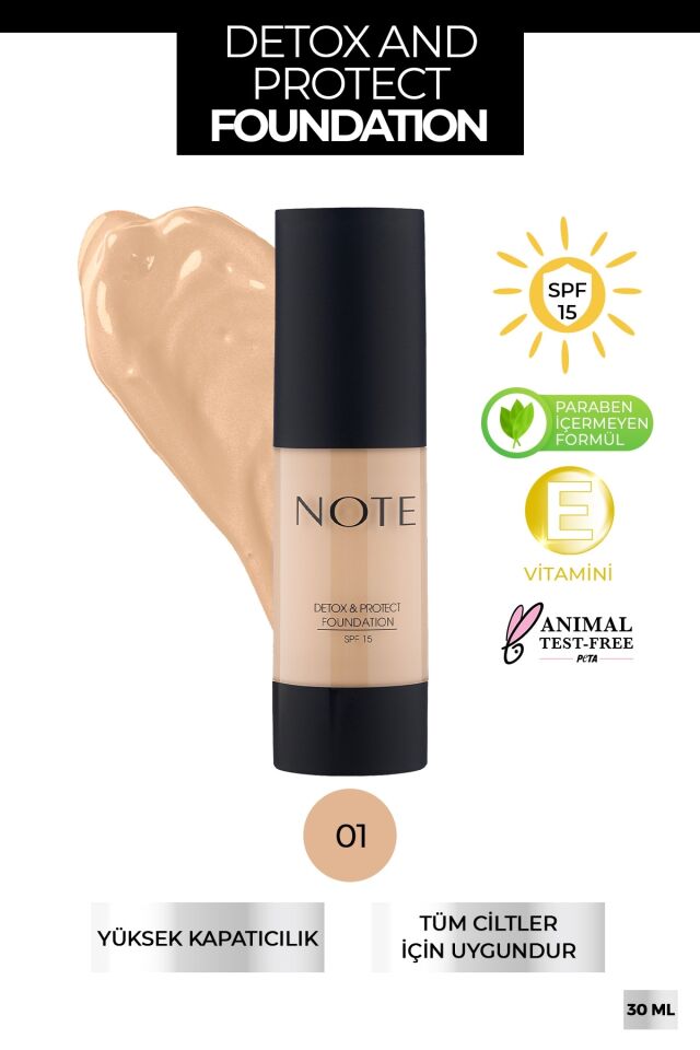 Note Detox Protect Biege 01 Koruyucu Etkili Fondöten