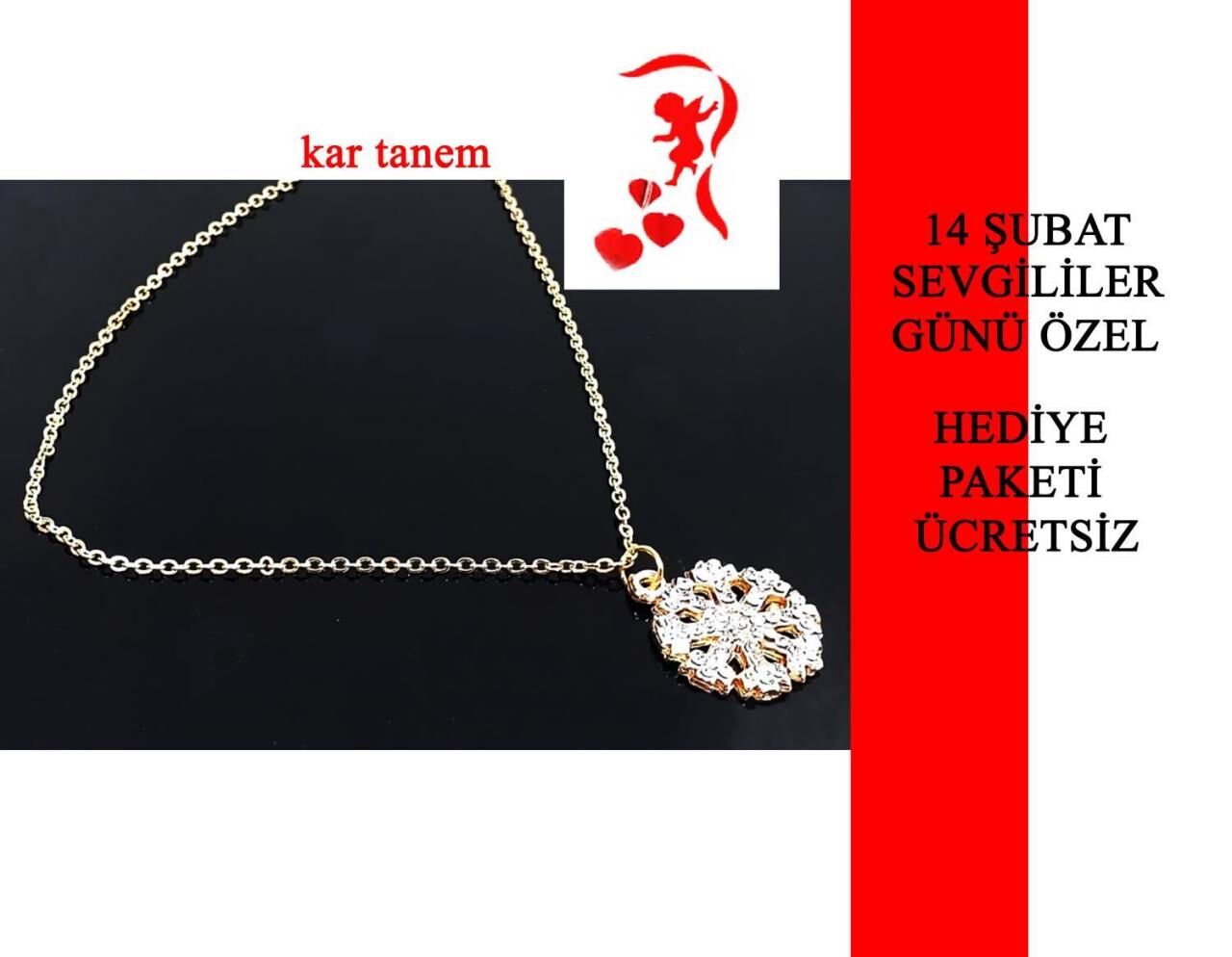 Kar Tanem Taşlı Altın Renkte Kar Tanesi Detaylı Kolye İnce Zincirli