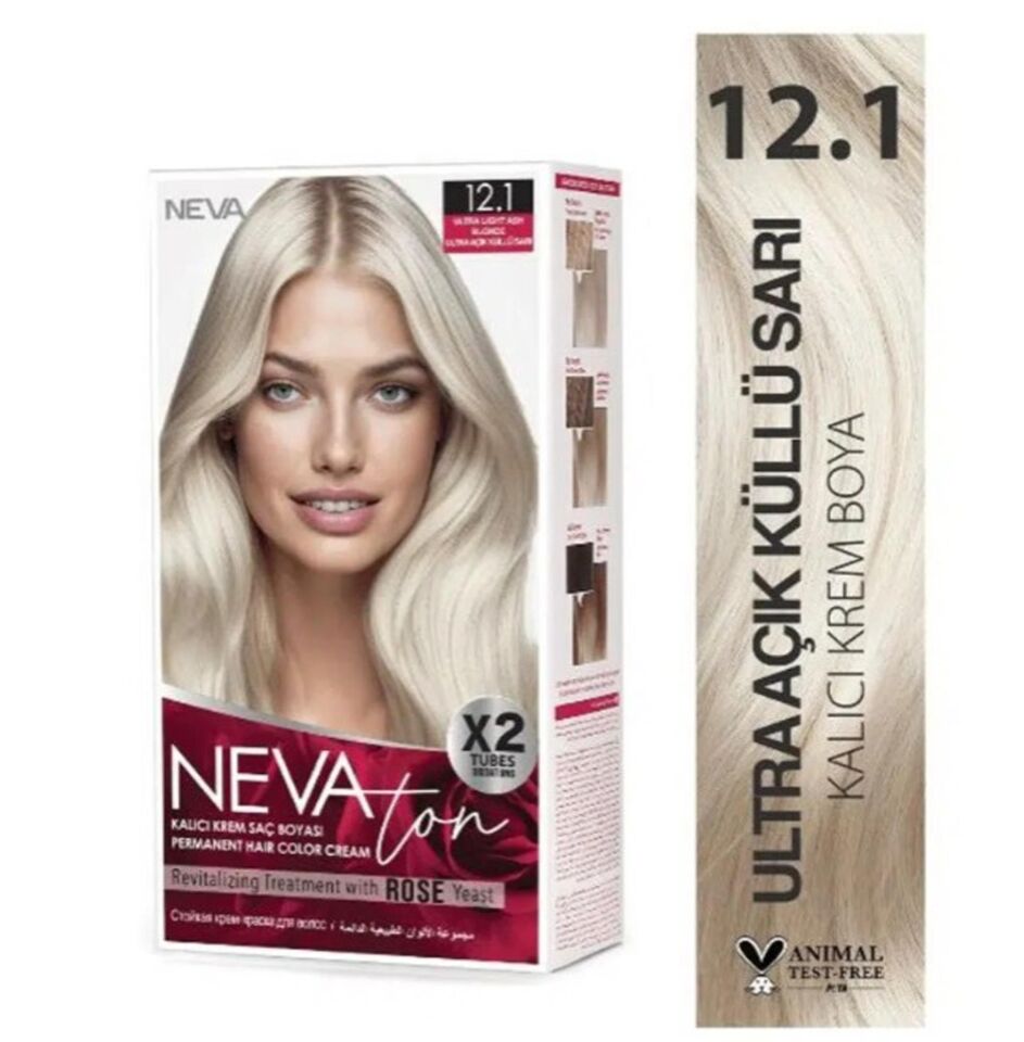 Nevaton 12.1  Ultra Açık Küllü Sarı Saç Boyası Seti 1 Kutuda 2 Boyama