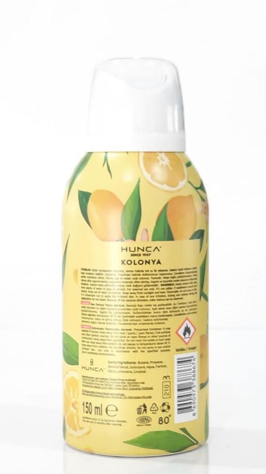 Hunca Aerosol Sprey 150 Ml Limon Kolonyası 80 Derece
