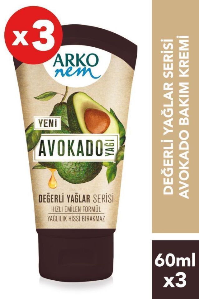 3 Adet Arko Nem Avokado Yağı Krem 60 Ml Değerli Yağlar Serisi