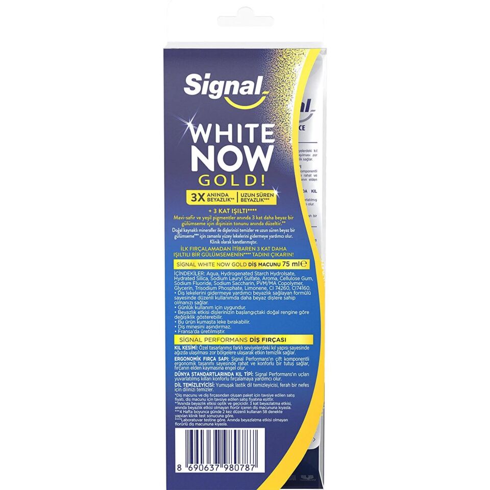 Signal White Now Diş Macunu Gold 75 ml  + Diş Fırçası Performans