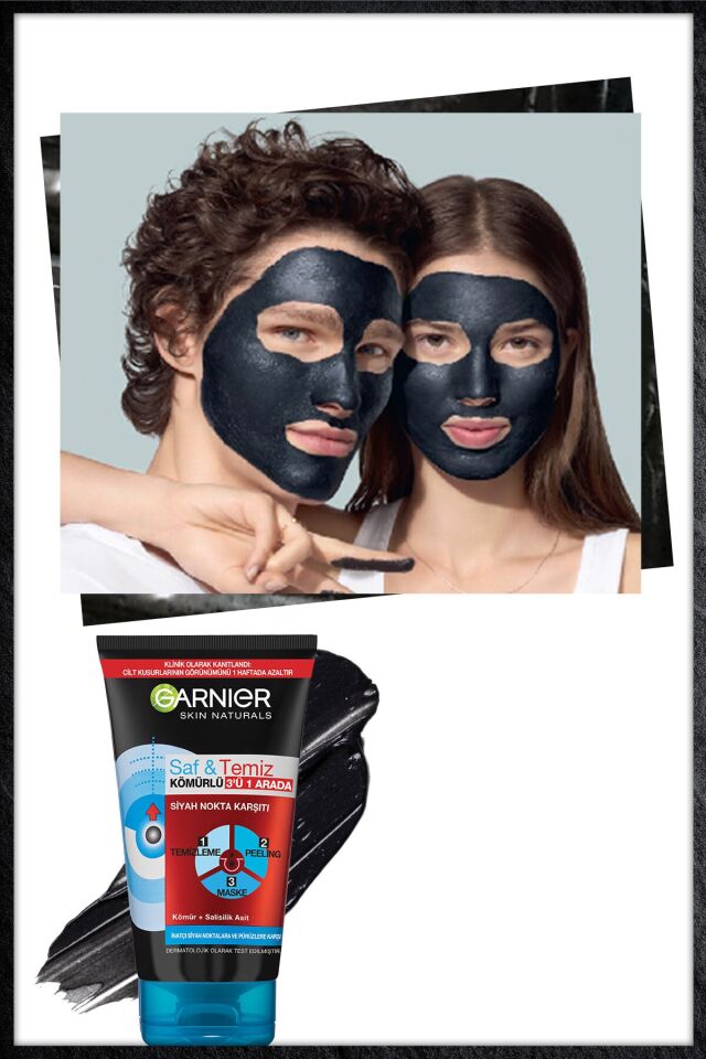 Garnier Saf Temiz Peeling Maske Siyah Nokta Karşıtı Kömürlü 3ü 1 arada 150 Ml