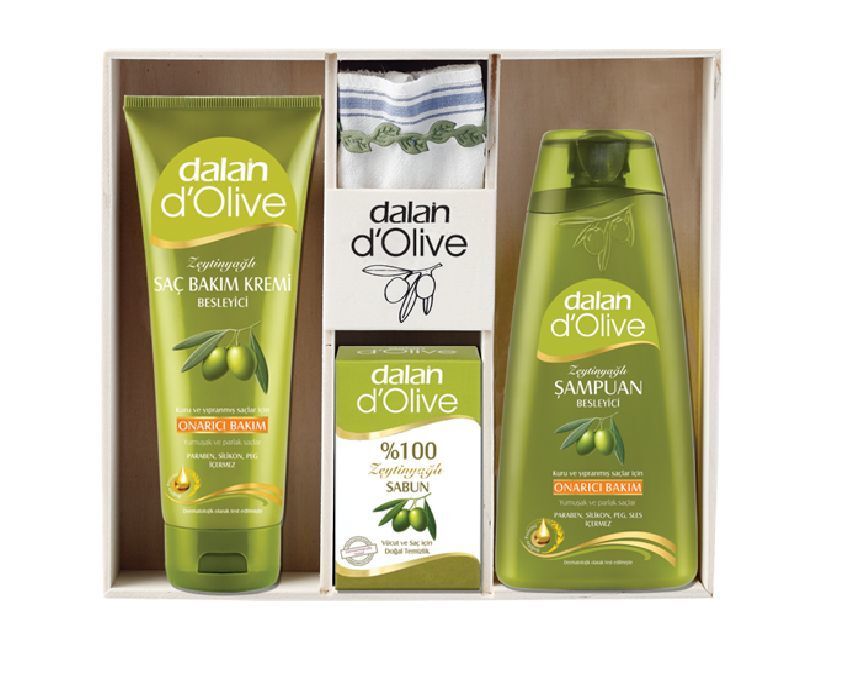 Dalan dOlive Ahşap Set 400 ml Şampuan + 200 ml Saç Kremi + Sabun