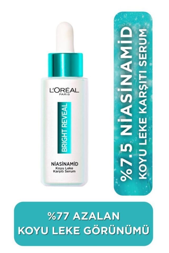 L'Oreal Paris Bright Reveal Sivilce, Güneş, Yaşlanma Lekelerinde Etkili Koyu Leke Karşıtı Serum, 10% Niasinamid, 30 ml