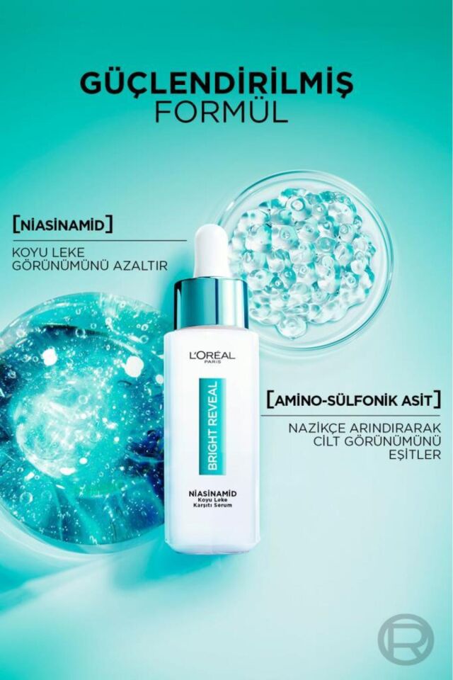 L'Oreal Paris Bright Reveal Sivilce, Güneş, Yaşlanma Lekelerinde Etkili Koyu Leke Karşıtı Serum, 10% Niasinamid, 30 ml