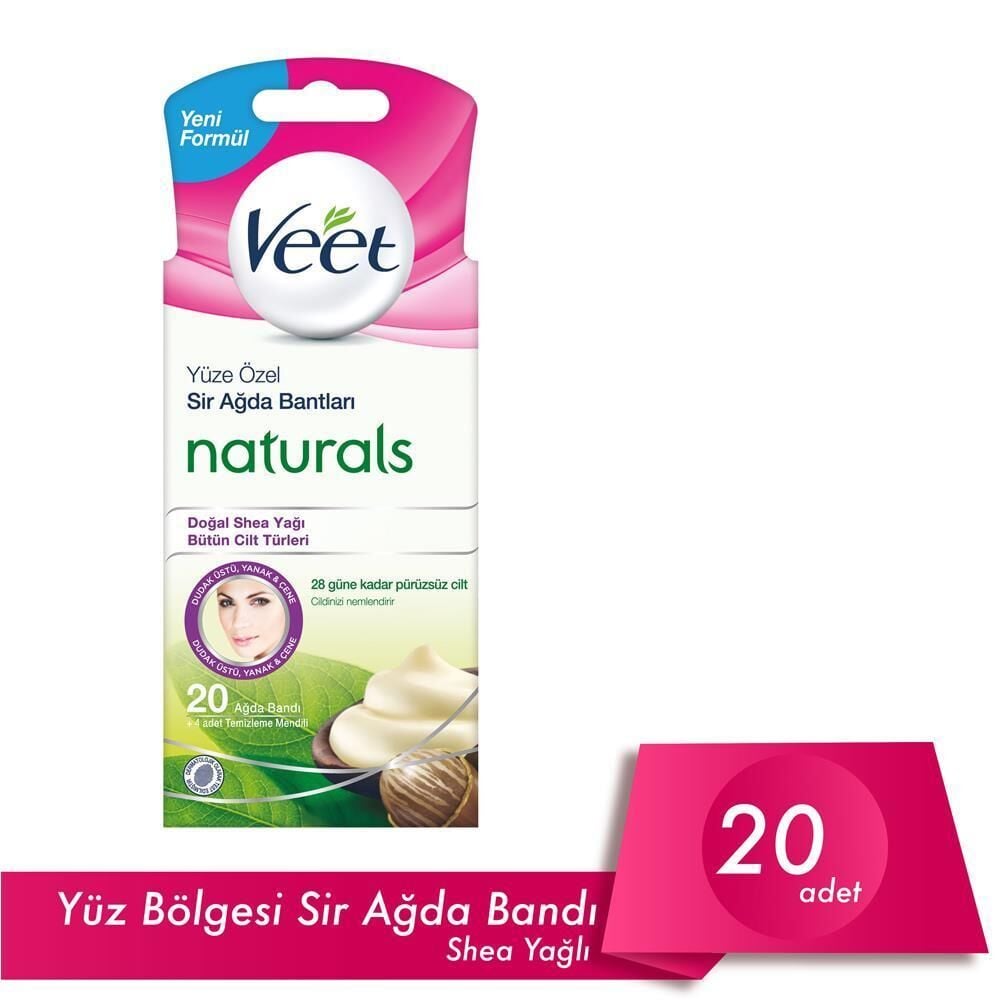 Veet Yüze Özel Sir Ağda Bandı 20 li Naturals Doğal Shea Yağı Bütün Ciltler