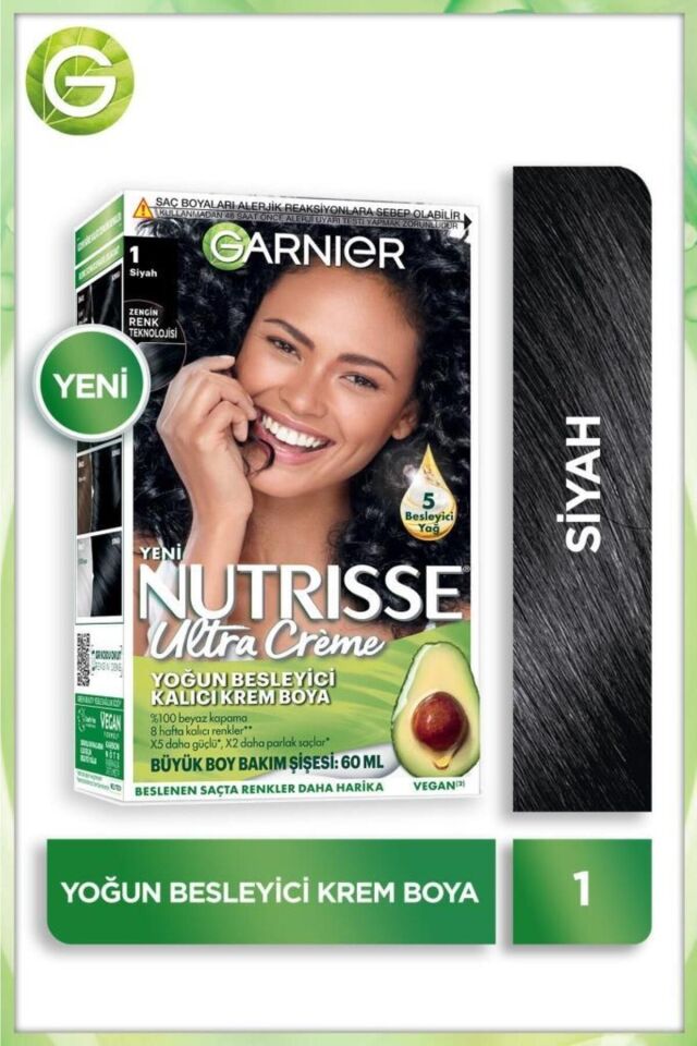 Garnier Nutrisse 1 Siyah Besleyici Kalıcı Krem Saç Boyası