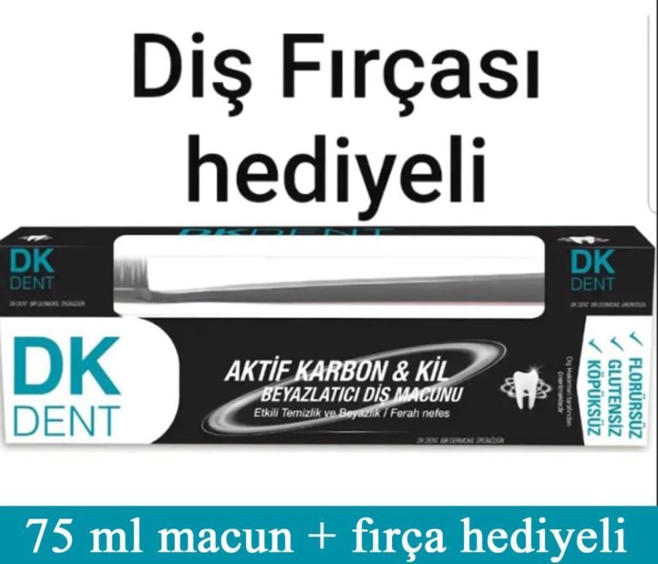 Dermokil Dk Dent Kil ve Aktif Karbonlu Beyazlatıcı Diş Macunu + Fırça Hediyeli