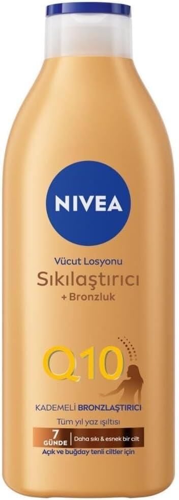 Nivea Q10 Sıkılaştırıcı Bronzlaştırıcı Vücut Losyonu 400ml, 7 Günde Sıkılaşma,Açık ve Buğday Ten,Normal Cilt