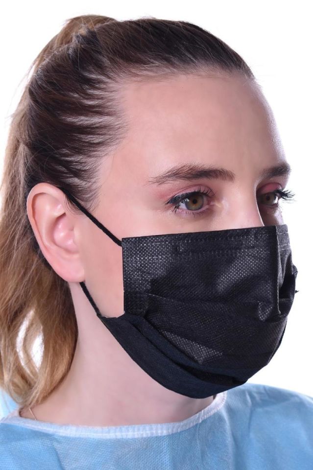 Mavera Lastikli Telli Cerrahi Yüz ve Ağız Maskesi 50 li Siyah