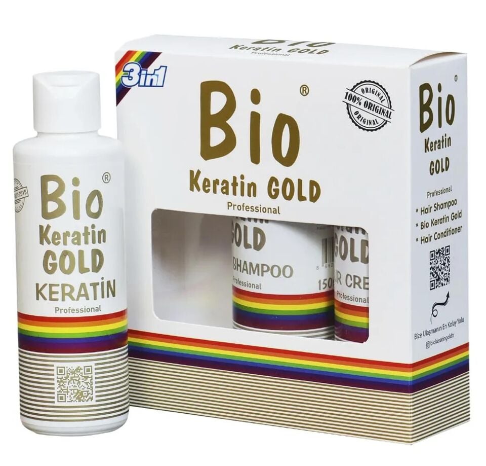 Bio Keratin Gold 150 ml + 150 ml Saç Kremi + 150 ml Şampuan Brezilya Fönü 5 Ay Kalıcı
