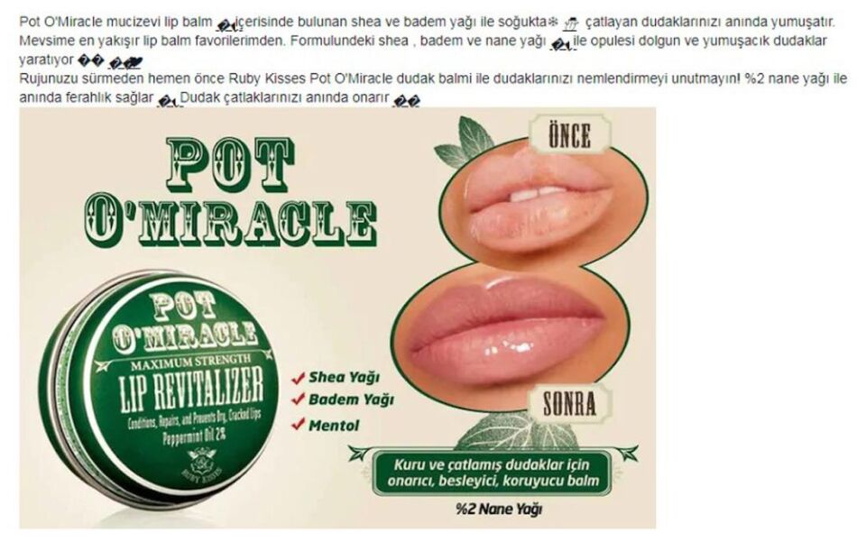 Ruby Kisses Pot O Miracle Dudak Balmı 10g SILIKON DUDAK