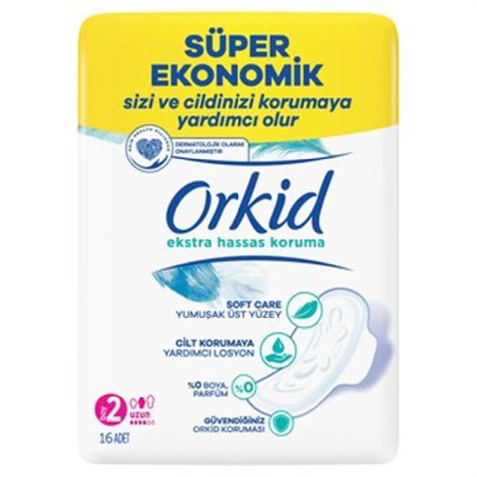 Orkid Extra Hassas Koruma Dörtlü Hijyenik Ped Uzun 16'lı (Boy 2)