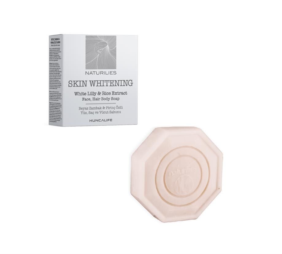 HuncaLife Naturilies Skin Whitening Beyaz Zambak ve Pirinç Özlü Beyazlatıcı Yüz-Saç-Vücut Sabunu 90 GR