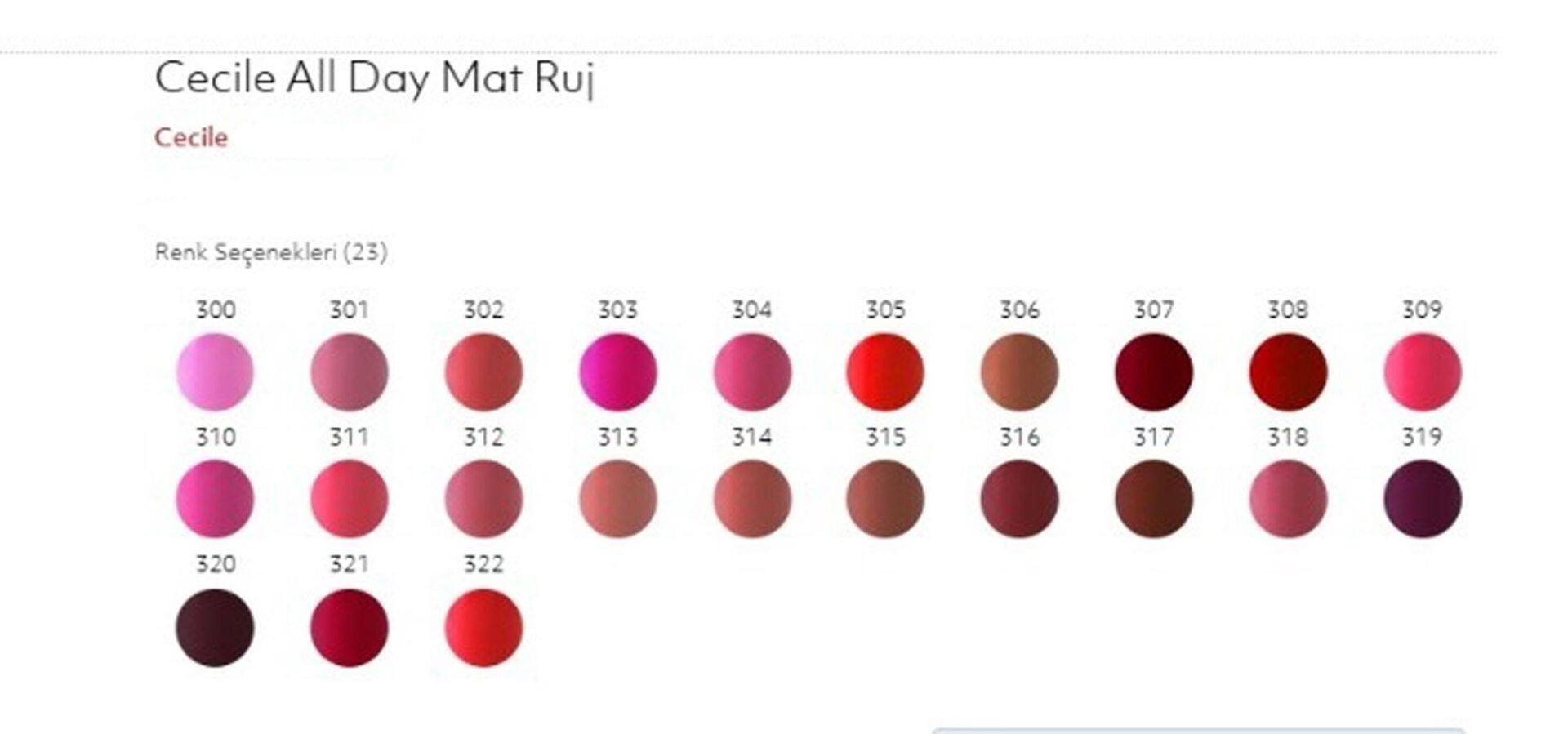 Cecile All Day Matte Rouge Mat Ruj 317 Bordo