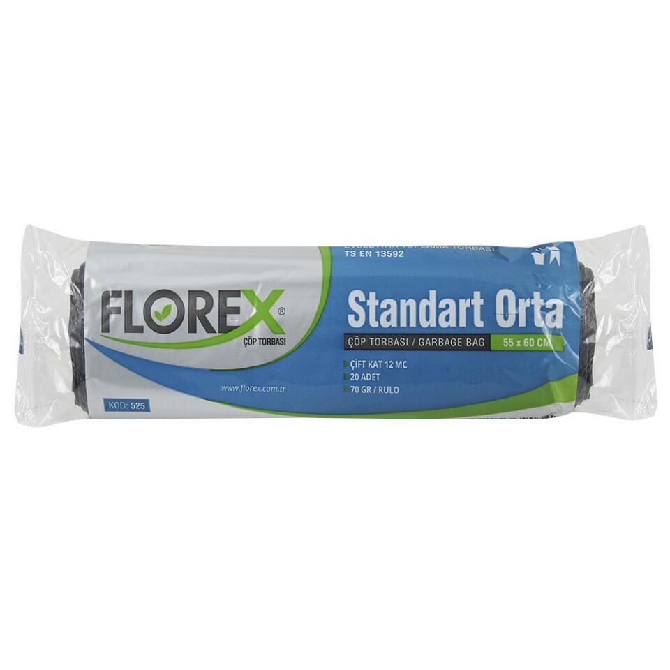 Florex 525 Standart Orta Siyah Çöp Poşeti 20 Adet- 55cmx60cm
