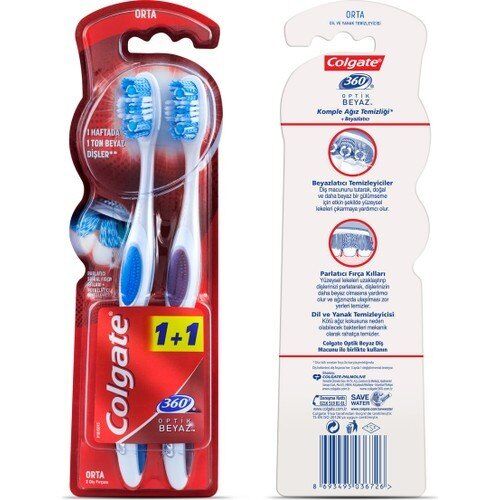 Colgate Diş Fırçası 360 Optik Beyaz Orta 1+1