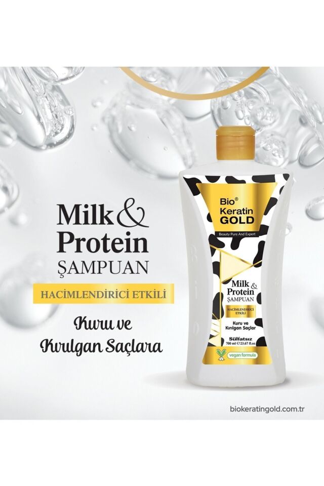 Bio Keratin Gold 700 Ml Tuzsuz Şampuan Milk ve Protein Hacimlendirici Etkili