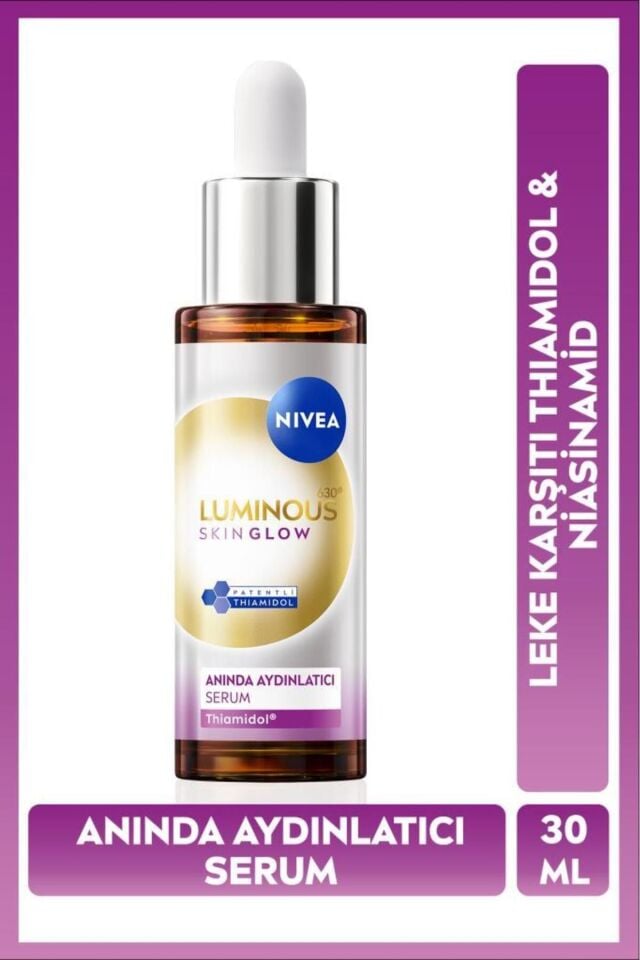 Nivea Luminous630 Skin Glow Anında Aydınlatıcı Serum, 30 ml, Eşit Cilt Tonu,Nemlendirme,Leke Karşıtı Thiamidol,Niasinamid,Aloe Vera