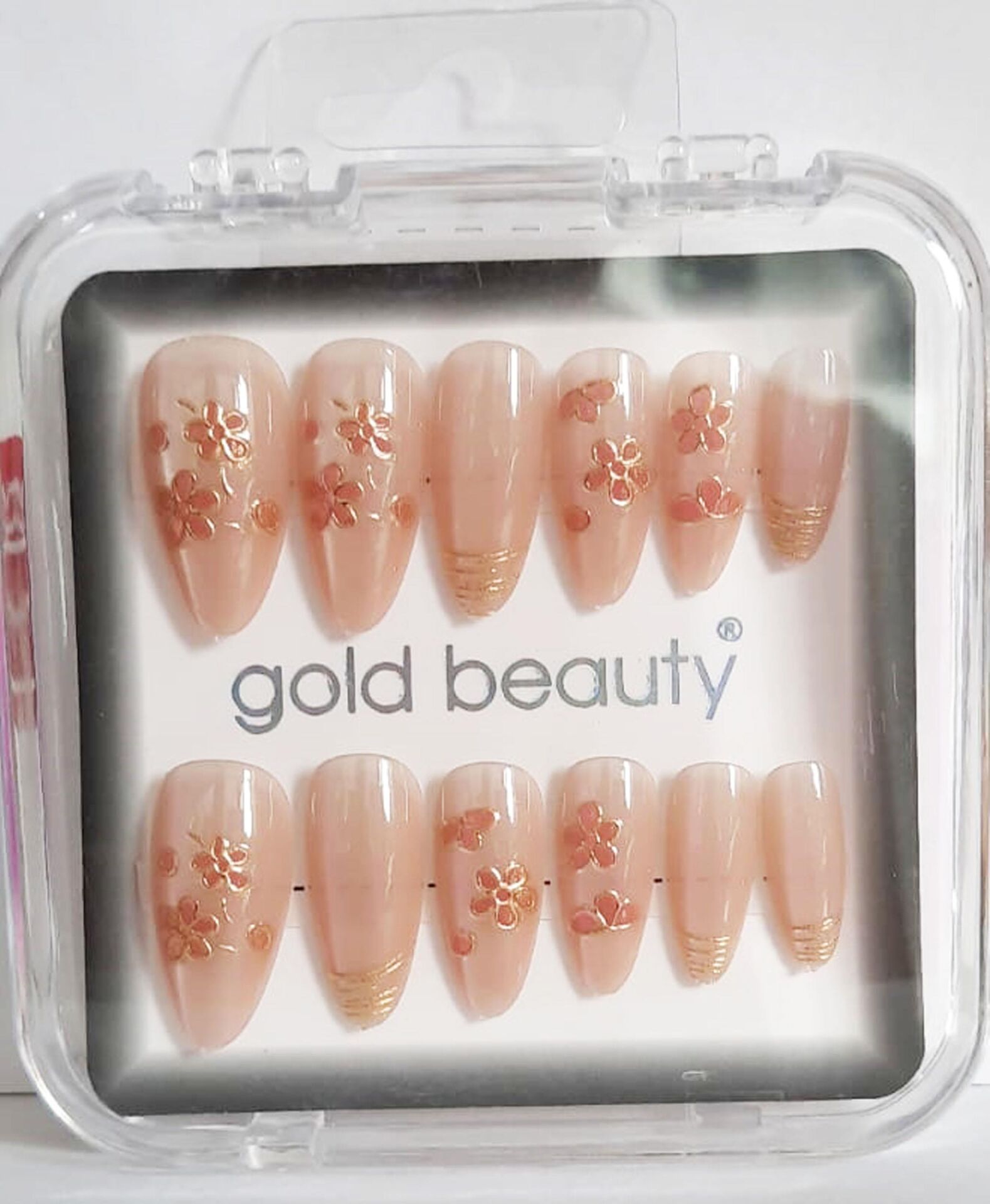 Gold Beauty Kedi Gözü Takma Tırnak 12 li EP-1527 - 20 Ten Çiçek Desenli