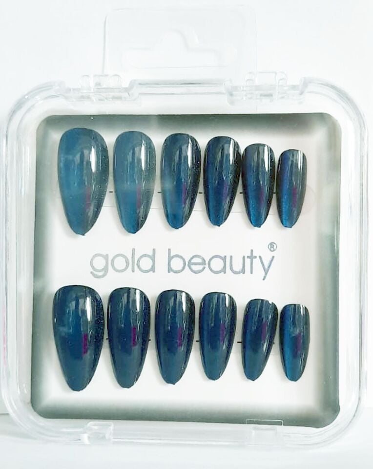 Gold Beauty Kedi Gözü Takma Tırnak 12 li EP-1527 - 18 Gece Mavisi