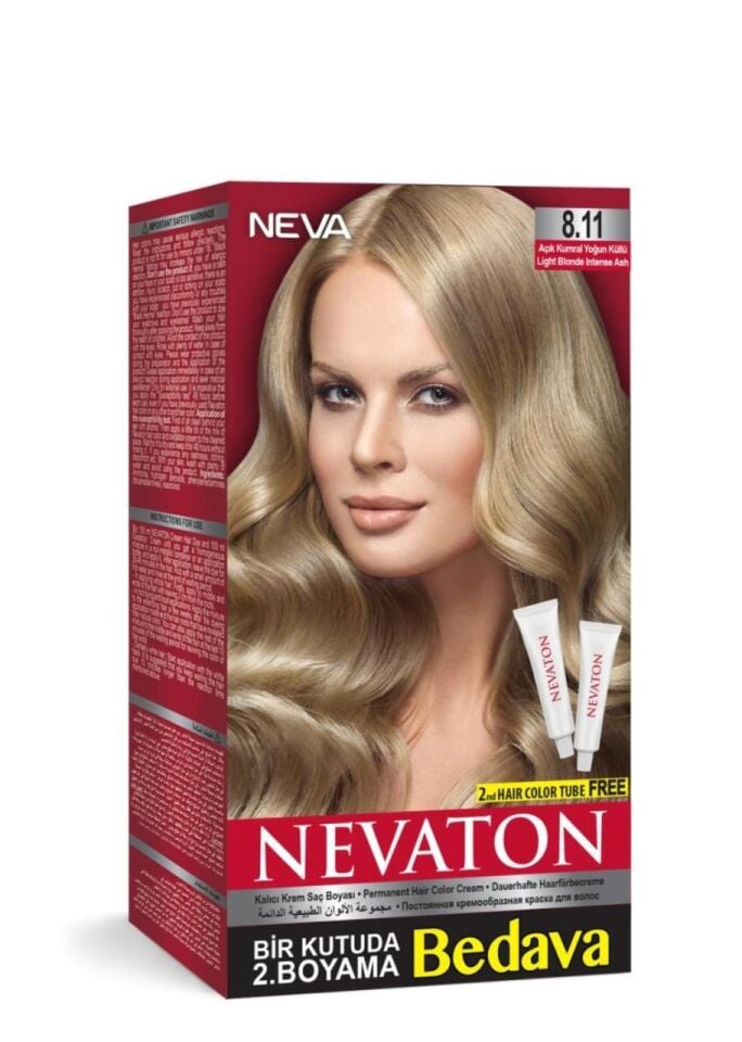 Nevaton 8.11 Açık Kumral Yoğun Küllü Saç Boyası Seti 1 Kutuda 2 Boyama