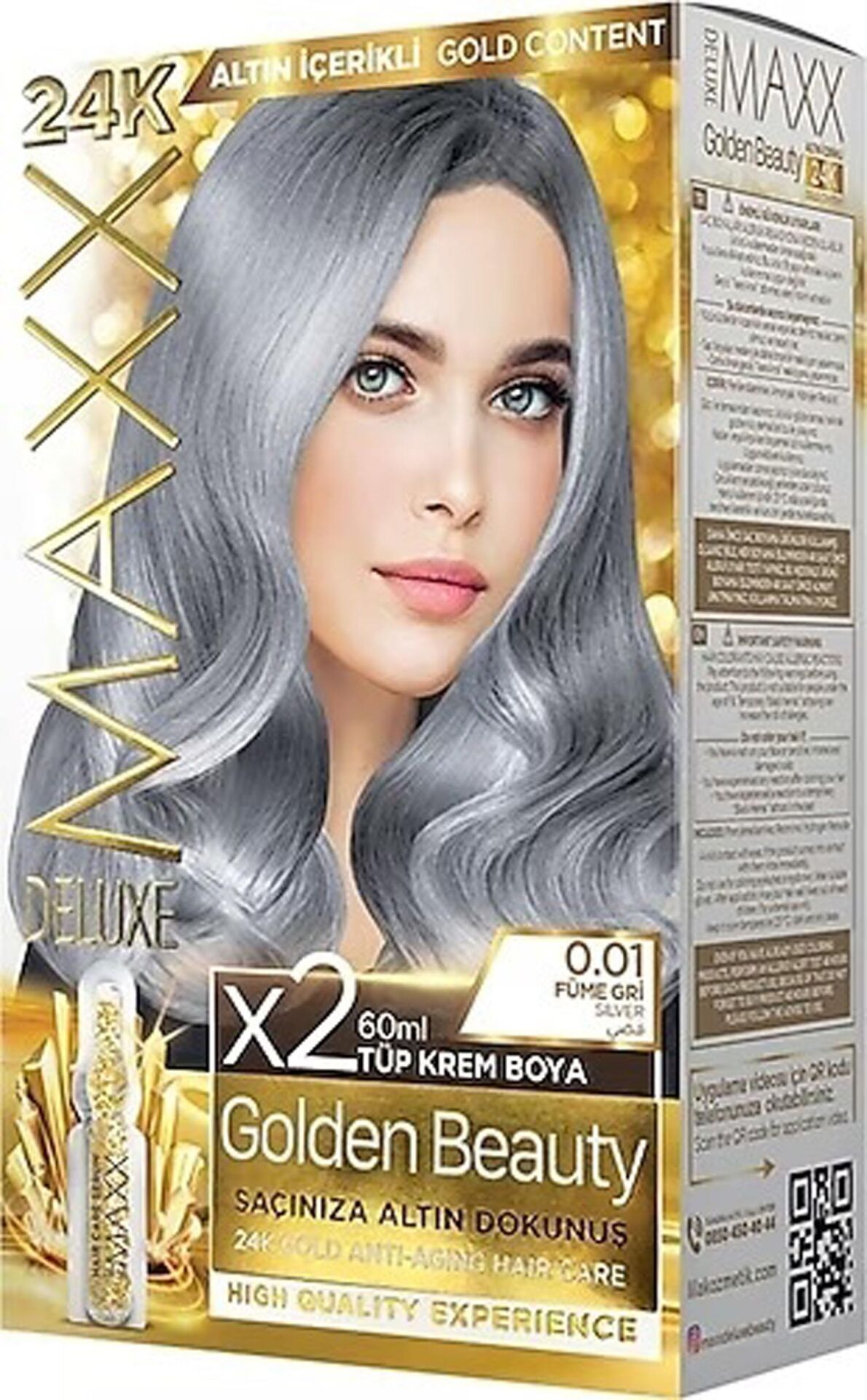 MAXX DELUXE Golden 24K Altın Içerikli Saç Boyası 0.01 Füme Gri 2 Boyama