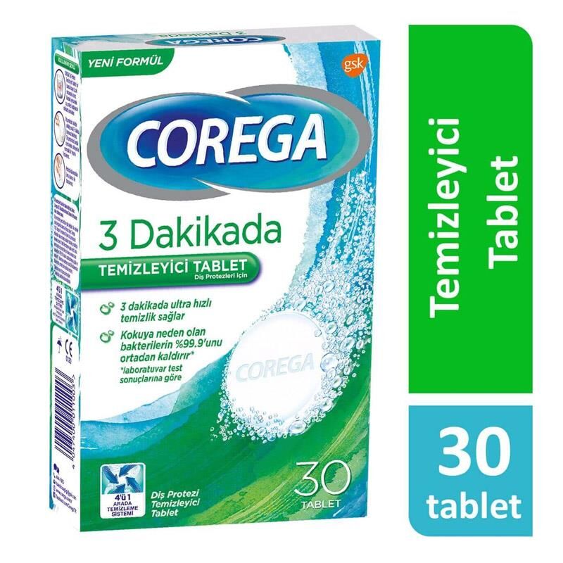 Corega 3 Dakikada Diş Beyazlatıcı Protez Temizleyici 30 Tablet