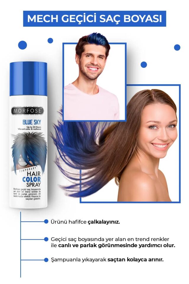 Morfose Renkli Saç Sprey Boya 150 ml Mavi