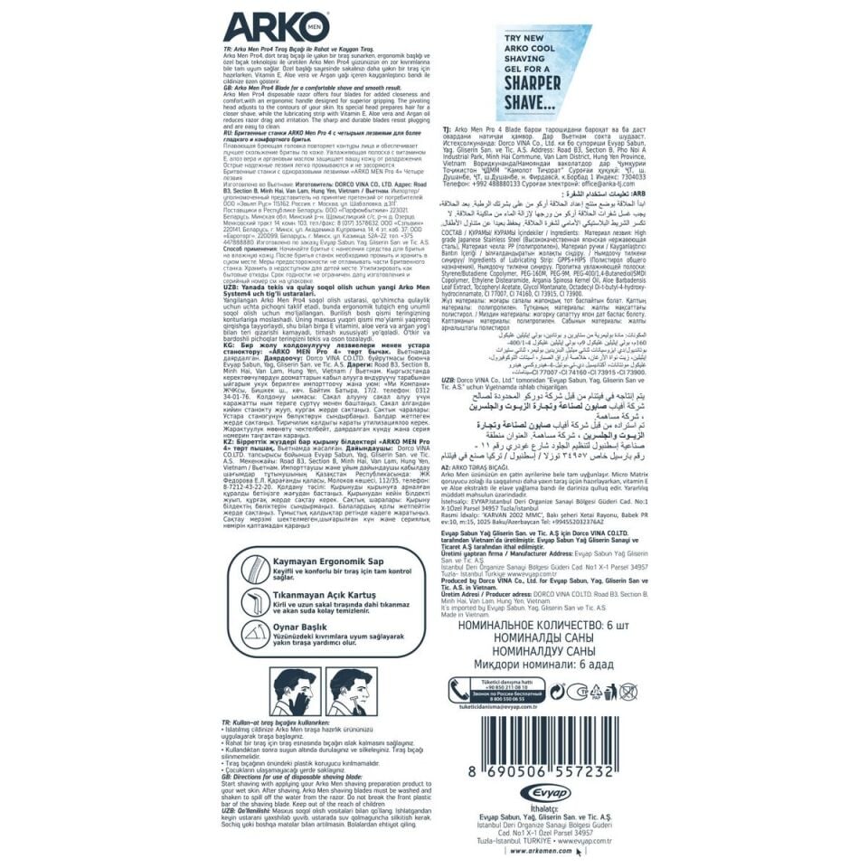 Arko Men Pro4 Dört Bıçaklı Tıraş Bıçağı 3 Adet