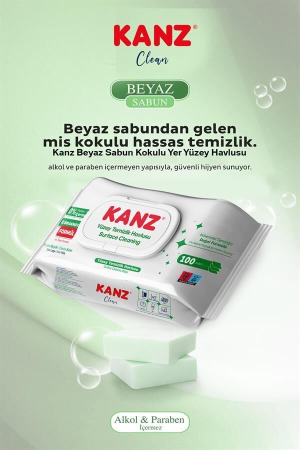Kanz Yüzey Temizlik Havlusu 100 lü Klasik - Beyaz Sirke , Karbonat , Beyaz Sabun