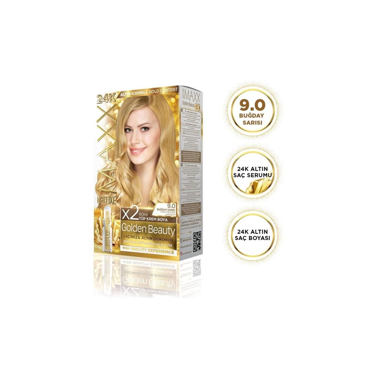 MAXX DELUXE Golden 24K Altın Içerikli Saç Boyası 9.0 Buğday Sarısı 2 Boyama