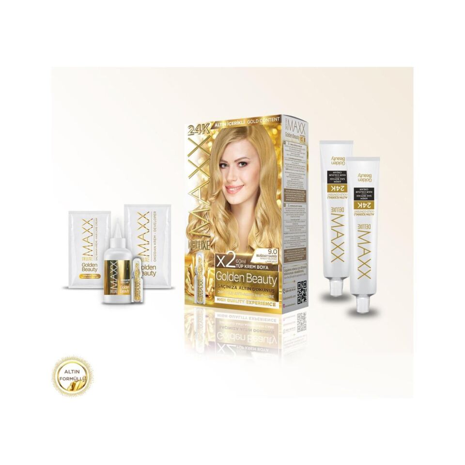 MAXX DELUXE Golden 24K Altın Içerikli Saç Boyası 9.0 Buğday Sarısı 2 Boyama