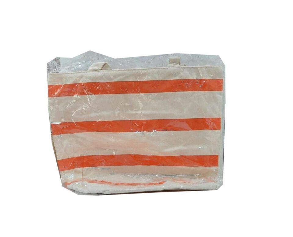 Cüzdanlı Bez Çanta Büyük Kol Çsntası Krem Renkli Turuncu Detay