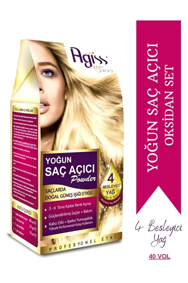 Agiss Saç Açıcı Set ( 25 g Mavi Toz + 60ml Oksidan%40+ 10 Ml Maske+eldiven)
