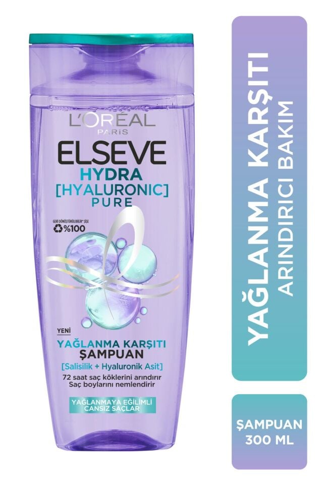 Elseve Şampuan Hydra Pure Salisilik Asit içeren Yağlanma Karşıtı Yağlı Saçlar 300 Ml