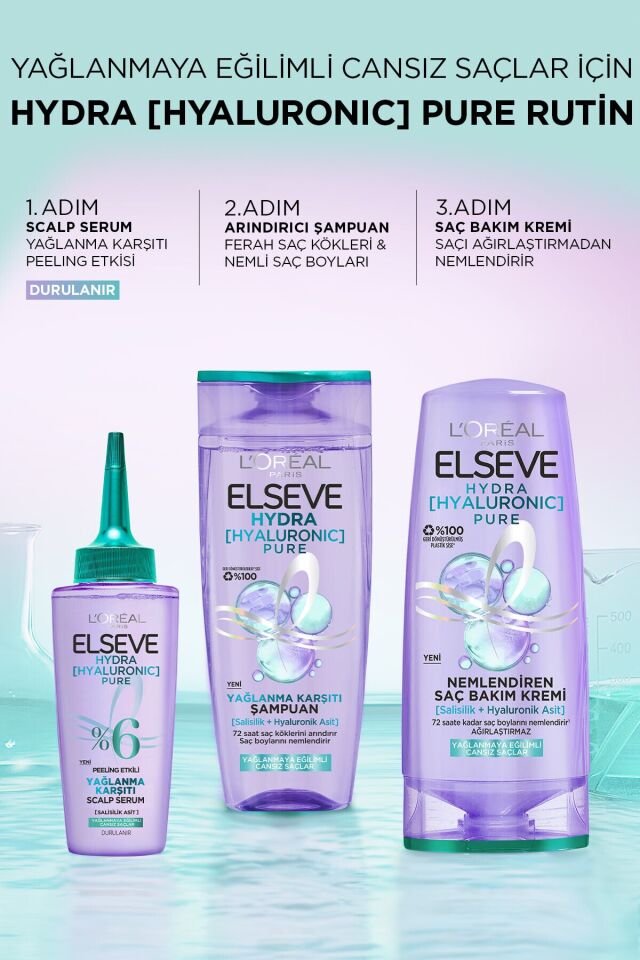 Elseve Şampuan Hydra Pure Salisilik Asit içeren Yağlanma Karşıtı Yağlı Saçlar 300 Ml
