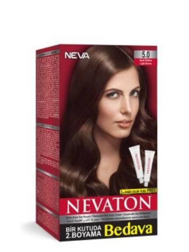Nevaton 5.0 Açık Kahve Saç Boyası Seti 1 Kutuda 2 Boyama