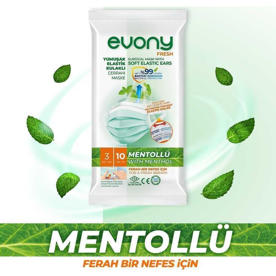 Evony Cerrahi Maske Yumuşak Elastik Kulaklı Fresh Mentollü 10 lu