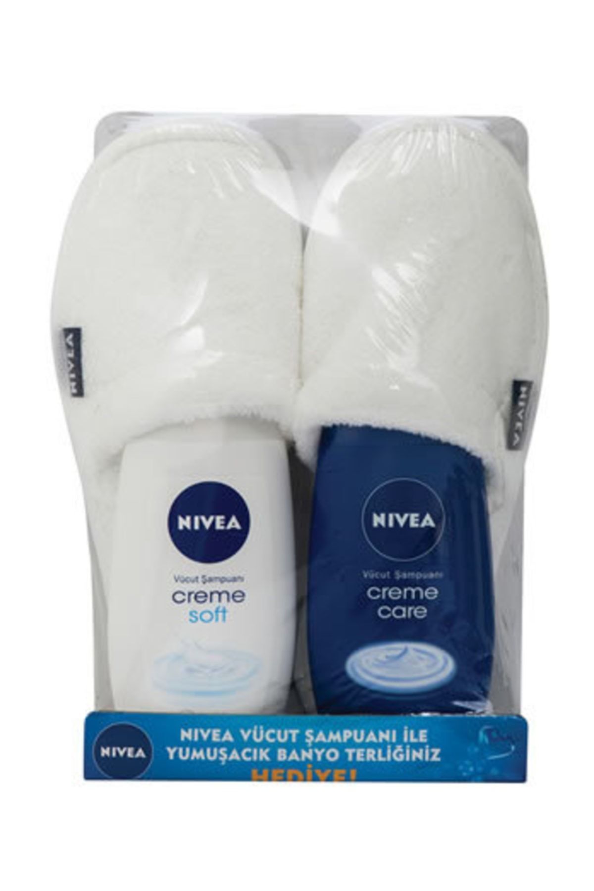 Nivea Vücut Şampuanı 250 Ml Creme Care + 250 Ml Creme Soft Banyo ve Duş Jeli + Terlik Hediyeli