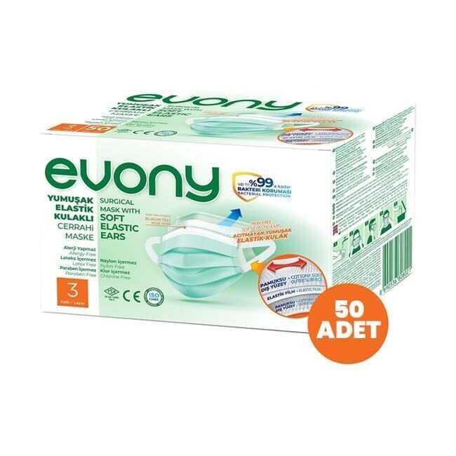 Evony Cerrahi Maske Yumuşak Elastik Kulaklı  50 li