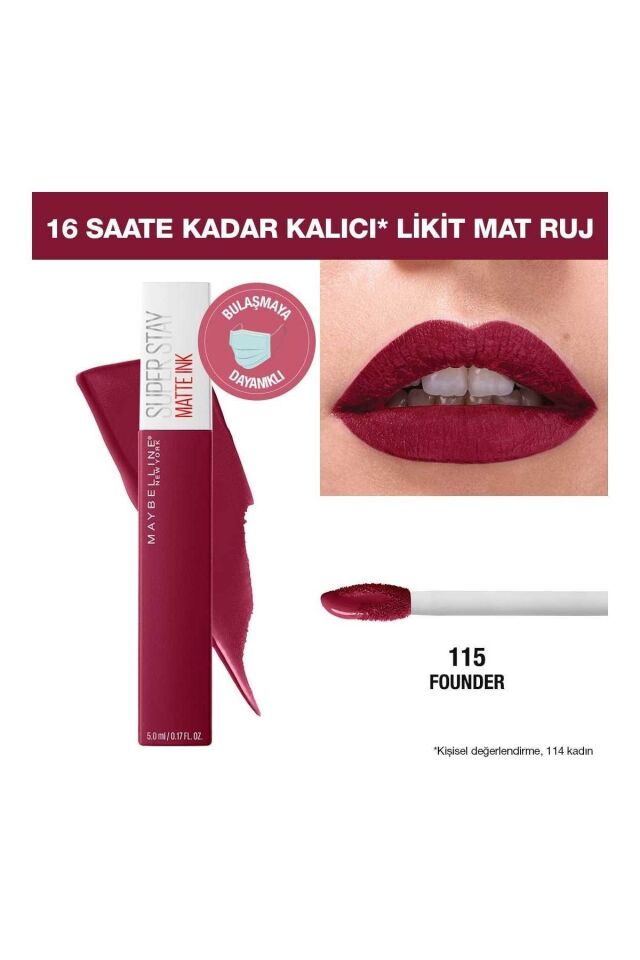 Maybelline New York Super Stay Matte Ink City Edition Likit Mat Ruj 115 Founder